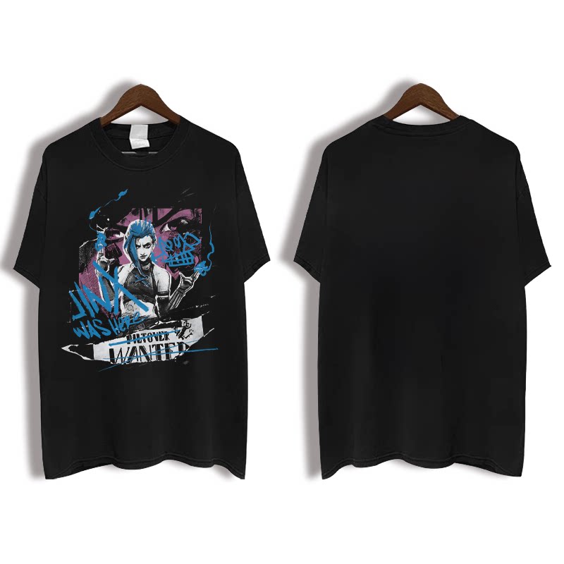 英雄联盟衣服英雄联盟LOL双城之战金克丝t恤短袖美式涂鸦风情侣款电竞游戏服装