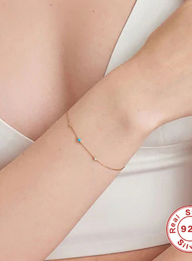 S925纯银绿松石锆石组合回形针手链韩版气质INS极简日常穿搭手饰