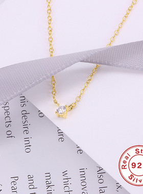 S925纯银韩版女简约气质锁骨链创意时尚锆石短款配饰项链