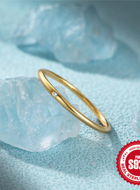 S925纯银小众设计时尚INS极简百搭戒指日韩简约风锆石细环食指戒