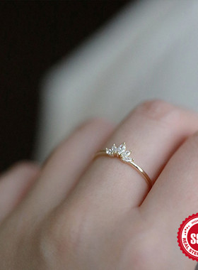 S925纯银马眼镶钻食指戒指韩版轻奢时尚优雅个性指环镀18K金戒指