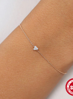 S925纯银ins极简四爪镶钻气质手链首饰韩版经典基础小众个性手链