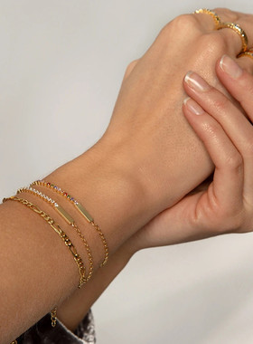 S925纯银个性设计镶钻方块长条女士手链速卖通畅销潮流INS风首饰