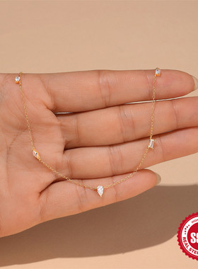 s925纯银简约几何方形锁骨项链