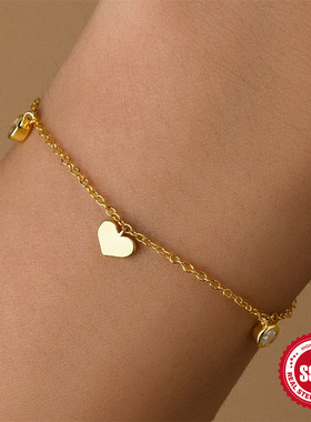 s925纯银爱心锆石手链简约小众