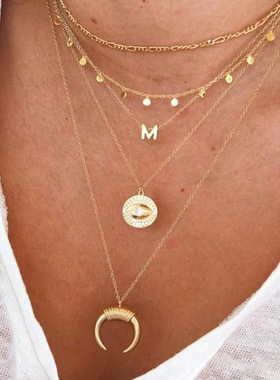 925纯银光面26个英文字母吊坠项链欧美跨境畅销INS轻奢热销锁骨链