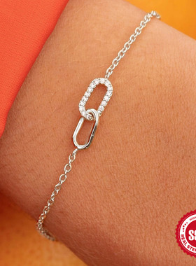 新款925纯银交叉双扣锆石镶嵌日