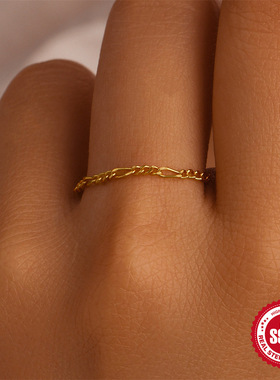 欧美时尚简约s925纯银日常搭配费加罗链圆珠链基础戒指链堆叠手饰