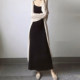 ສີດໍາ modal suspender dress ແບບວັນພັກຍາວ