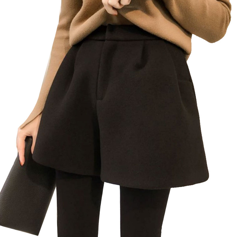 羊绒短裤女毛呢秋冬时尚高腰外穿打底裤a字阔腿宽松黑色大码靴裤,淘宝优惠券,粉丝福利购,淘宝优惠卷