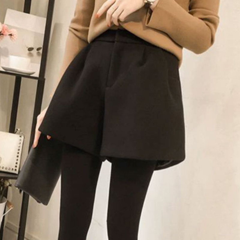 羊绒短裤女毛呢秋冬时尚高腰外穿打底裤a字阔腿宽松黑色大码靴裤,淘宝优惠券,粉丝福利购,淘宝优惠卷