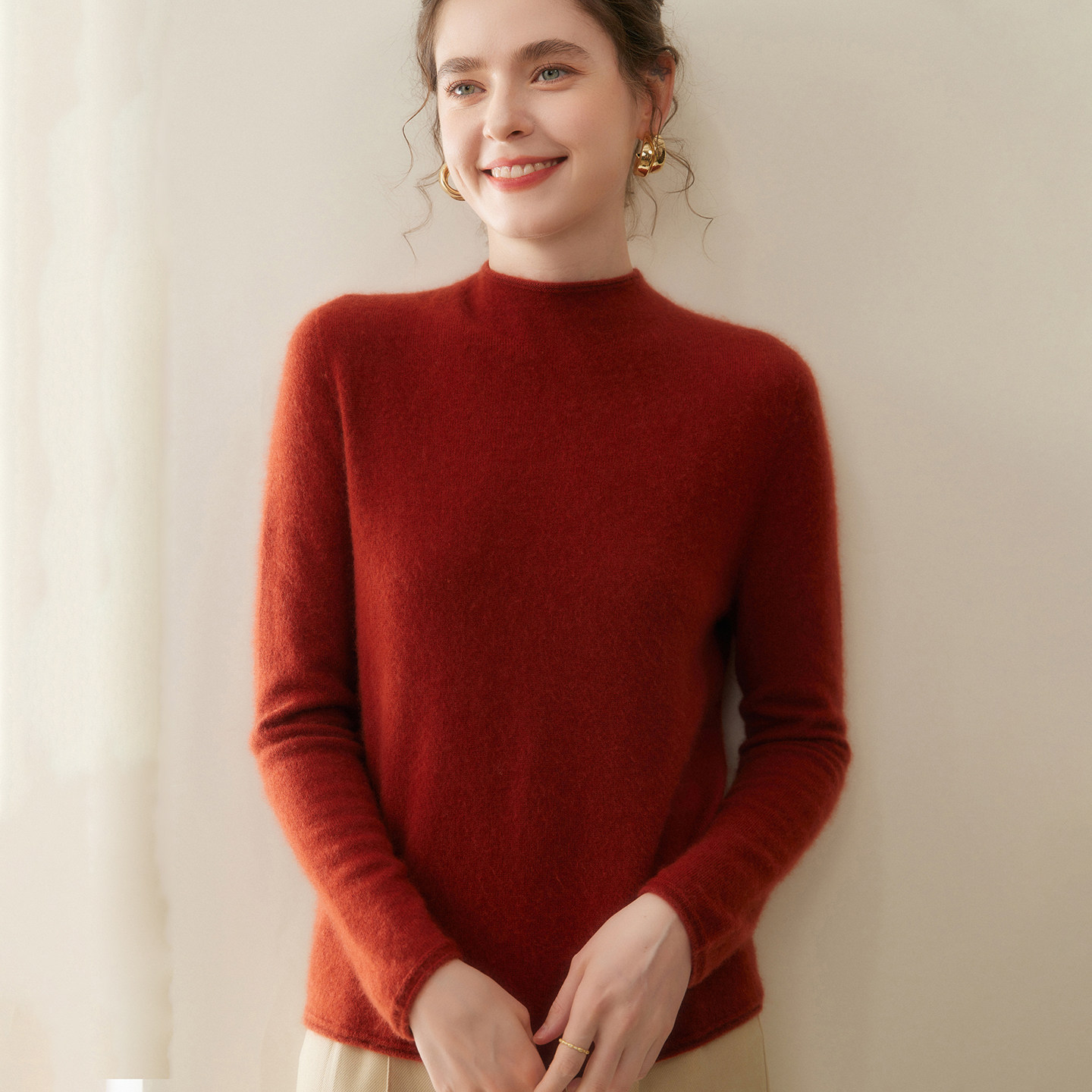 30%~含量山羊绒衫女卷边半高领纯色宽松显瘦针织打底内搭毛衣上衣,淘宝优惠券,粉丝福利购,淘宝优惠卷