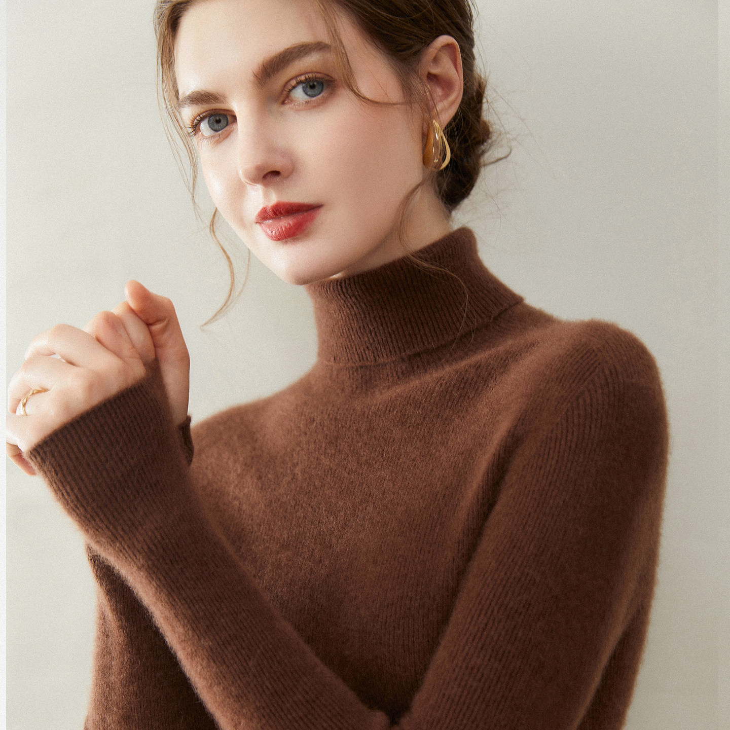 康赛妮~100%一线抽条高翻领简约风纯山羊绒衫女打底衫毛衣内搭款,淘宝优惠券,粉丝福利购,淘宝优惠卷