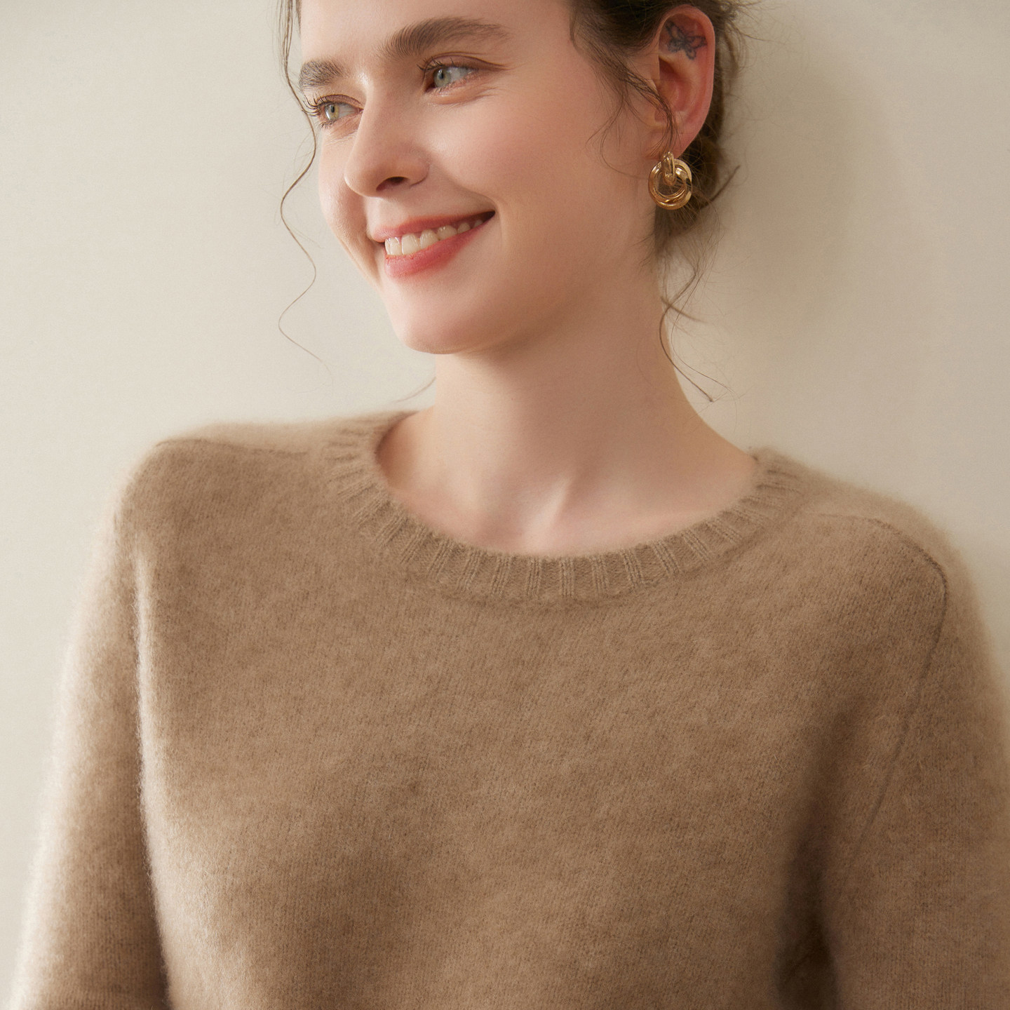 30%~含量山羊绒衫女马鞍肩圆领加厚宽松针织打底衫毛衣纯色上衣,淘宝优惠券,粉丝福利购,淘宝优惠卷