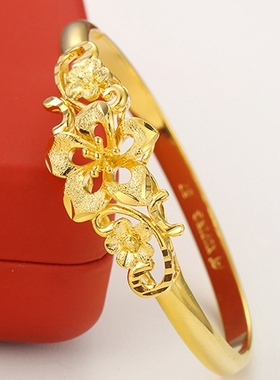 沙金手镯新娘花朵耳钉戒指项链