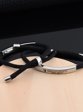男钛钢不掉色朋克黑色手环手绳