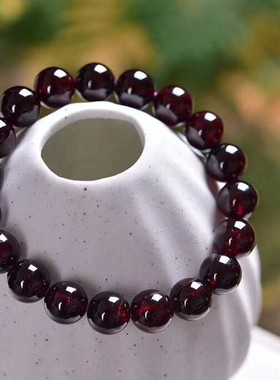 老矿天然水晶石榴石手链大珠串