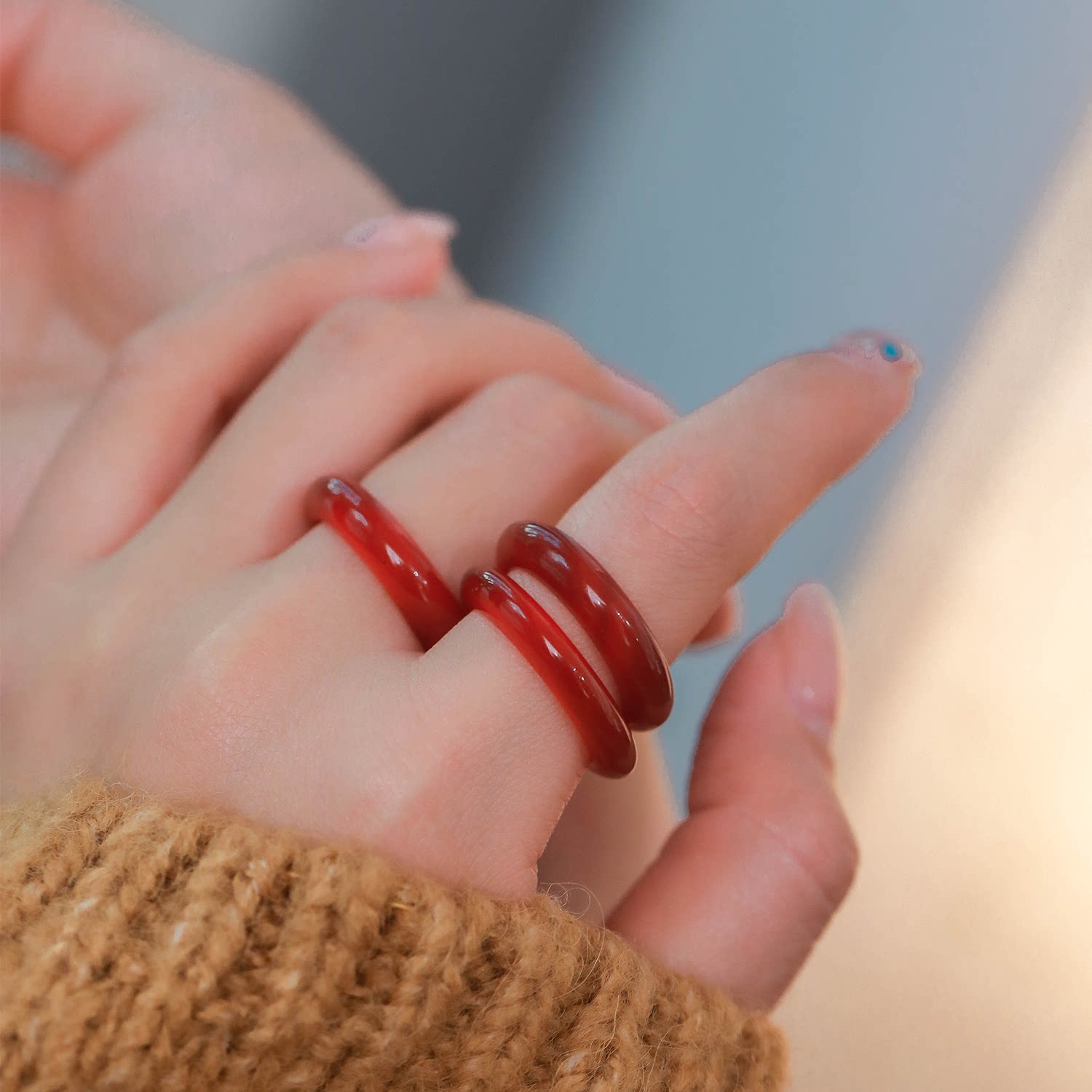 Yuanyi Sheng Red Agate Chalcedony Zodiac Year Ring