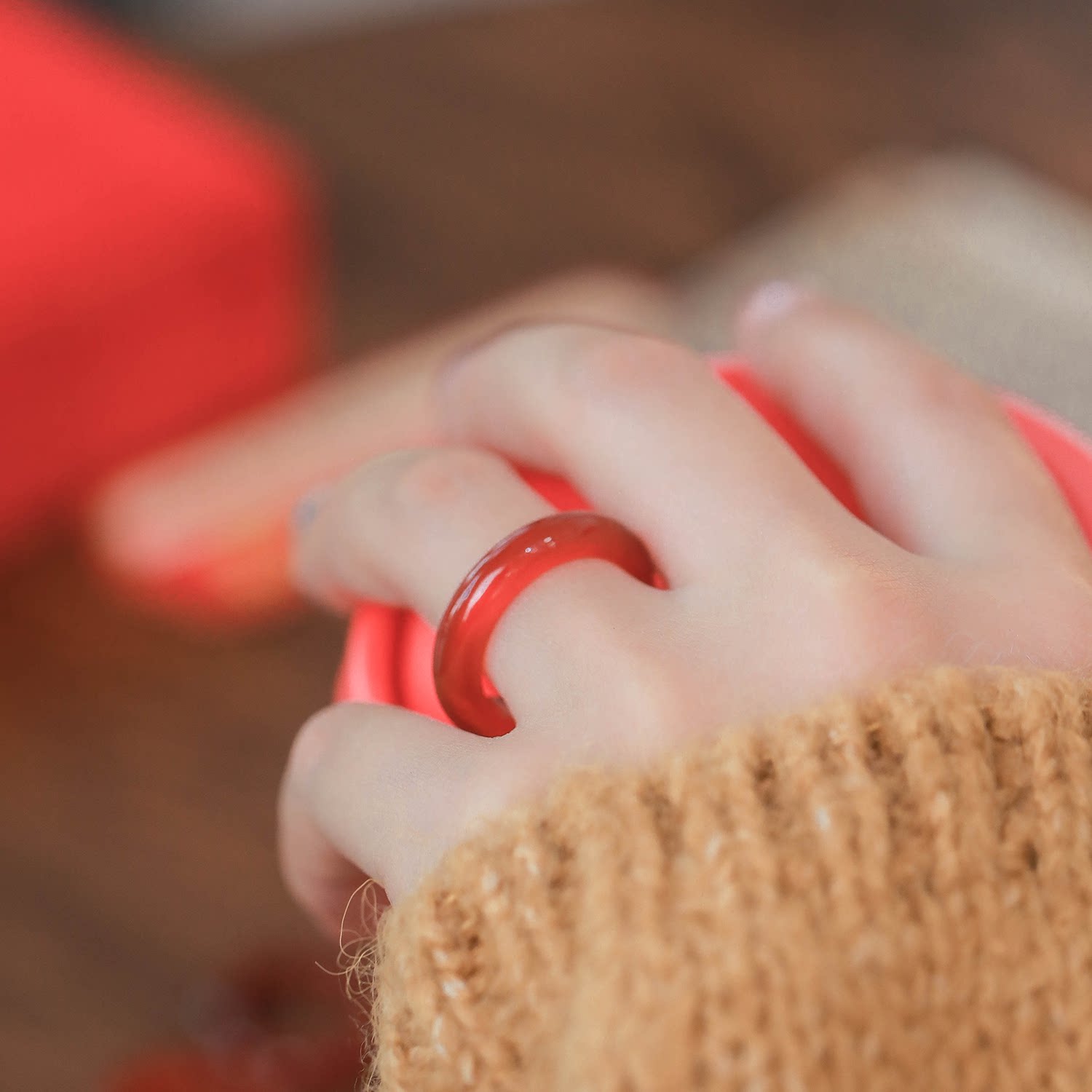 Yuanyi Sheng Red Agate Chalcedony Zodiac Year Ring