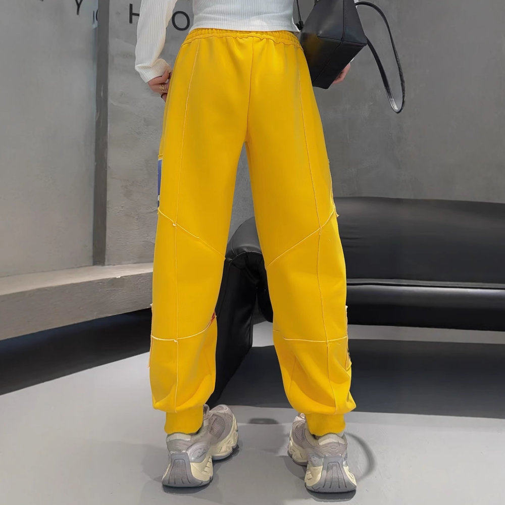 2026春季新款洋气个性彩绘涂鸦宽松卫裤女松紧腰抽绳束脚哈伦裤子,淘宝优惠券,粉丝福利购,淘宝优惠卷