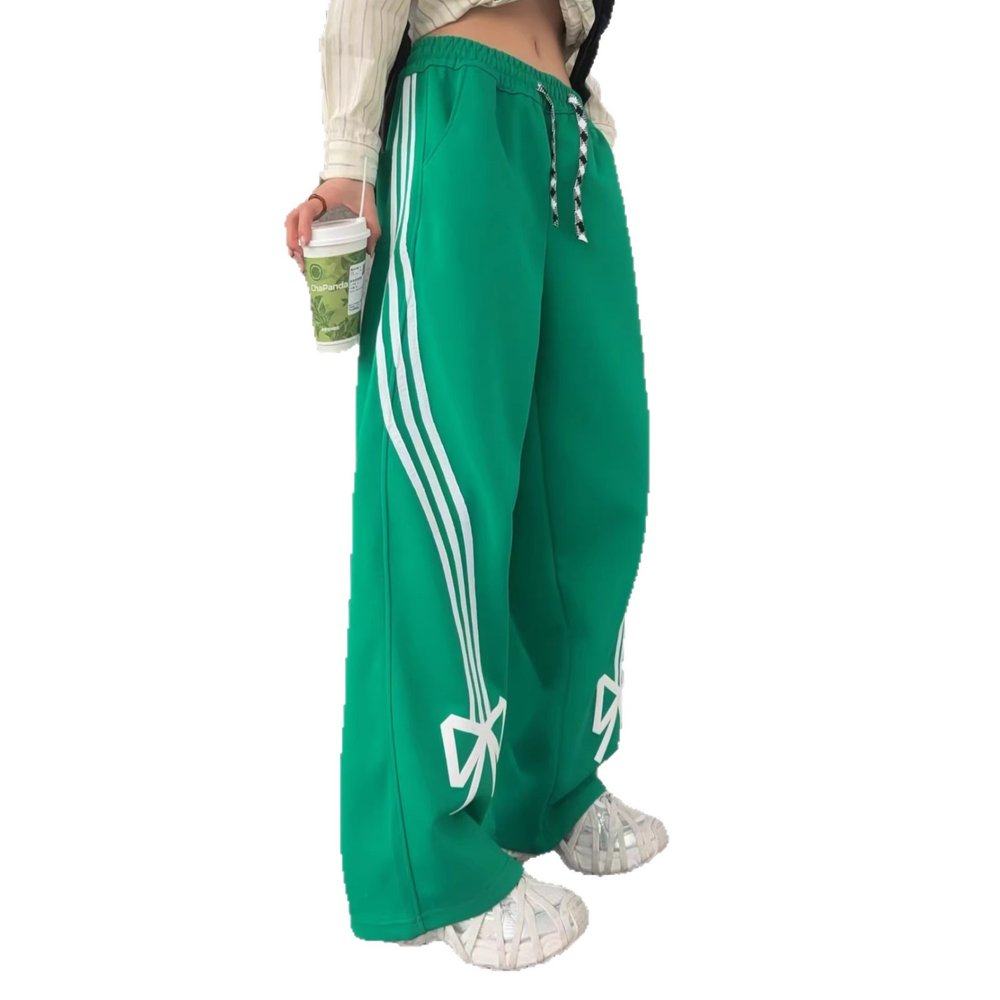 加绒时尚休闲运动直筒裤2025秋冬季新款蝴蝶结松紧腰长裤女弯刀裤,淘宝优惠券,粉丝福利购,淘宝优惠卷