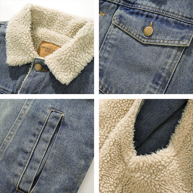 美式水洗做旧牛仔夹克背心秋冬男士羊羔绒加厚保暖休闲马甲外套 - 图2