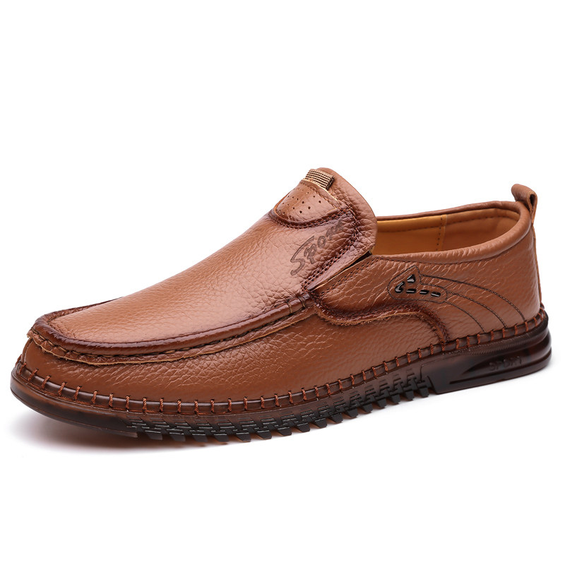 啄木鸟男鞋新款商务休闲皮鞋男士真皮软底软皮中年爸爸套脚豆豆鞋,淘宝优惠券,粉丝福利购,淘宝优惠卷