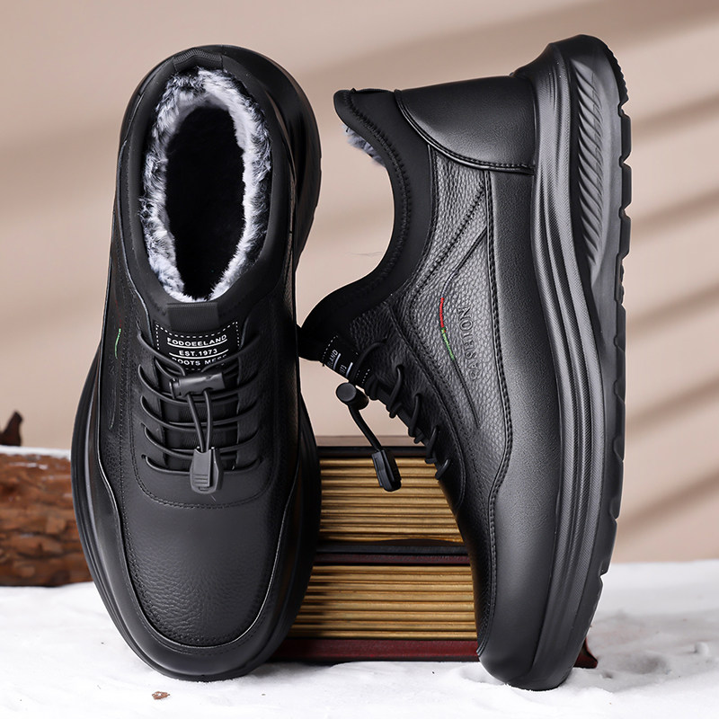 啄木鸟男鞋冬季加绒保暖真皮休闲皮鞋防滑软底一脚蹬中老年爸爸鞋,淘宝优惠券,粉丝福利购,淘宝优惠卷