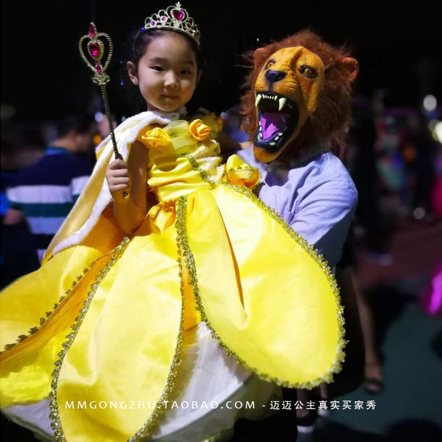 贝儿公主裙女童六一儿童节万圣节黄色舞会贝尔美女与野兽连衣裙-图2