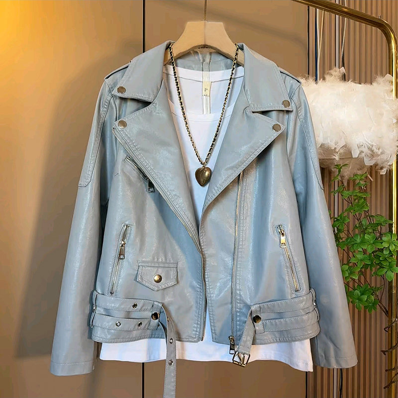 2025欧货秋季爆款高品质拉链翻领机车外套大码女装胖mm百搭打底衫 - 图2