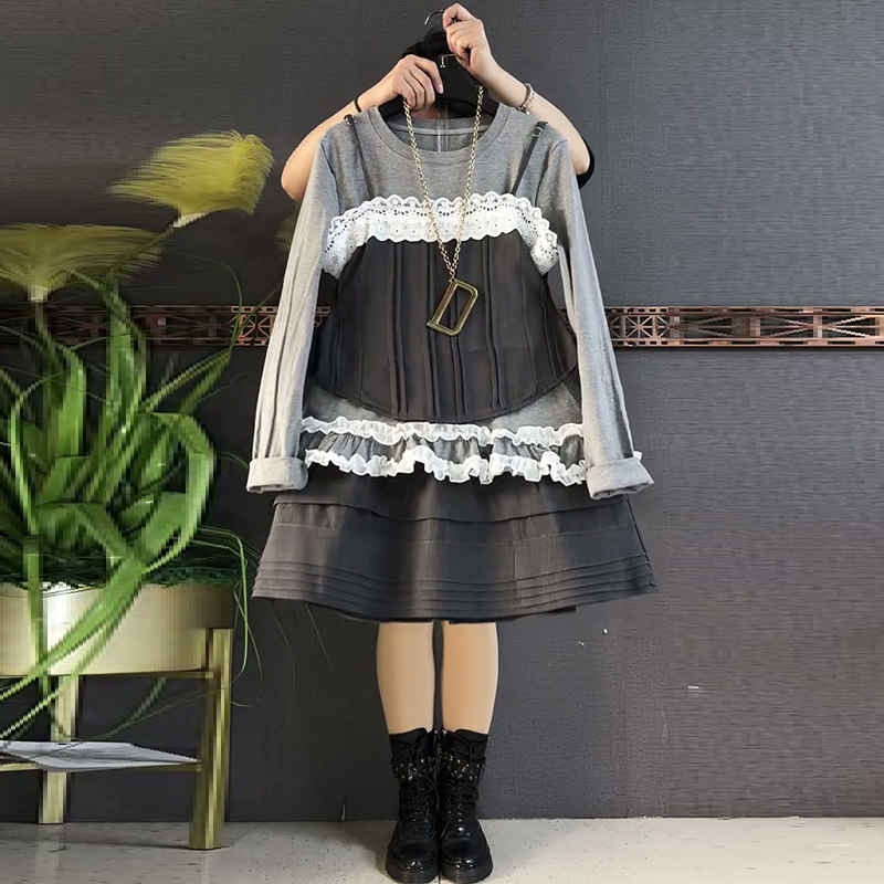 2026春季新款蕾丝拼接吊带马甲显瘦花边打底衫半身裙大码女装套装,淘宝优惠券,粉丝福利购,淘宝优惠卷