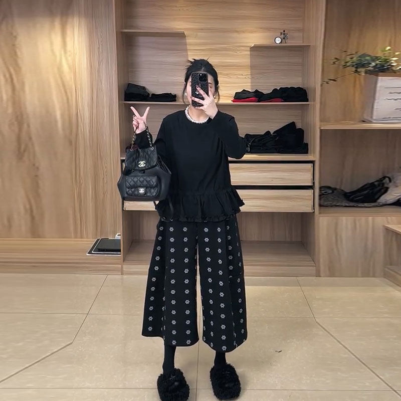 2026春季新款韩系洋气收腰花边上衣大码女装胖mm小花毛呢阔腿裤女,淘宝优惠券,粉丝福利购,淘宝优惠卷