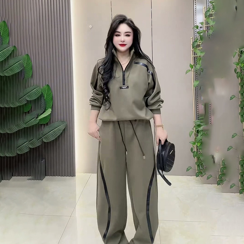 胖妹妹2026春季新款大码女装轻奢潮流高领拉链卫衣裤子休闲两件套,淘宝优惠券,粉丝福利购,淘宝优惠卷