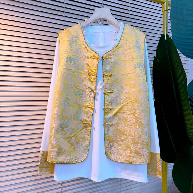 新中式大码女装国风2024马甲提花打底上衣两件套宽松冬季遮肉显瘦,淘宝优惠券,粉丝福利购,淘宝优惠卷