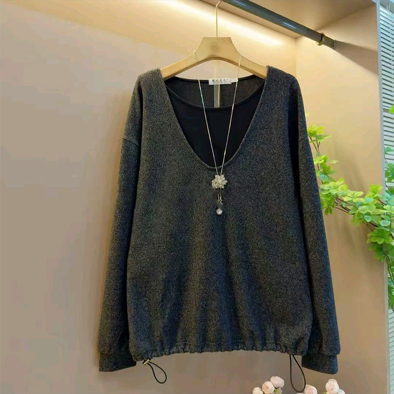 设计感轻熟风拼接假两件抽绳长袖衬衫胖妹妹大码女装时尚显瘦上衣,淘宝优惠券,粉丝福利购,淘宝优惠卷