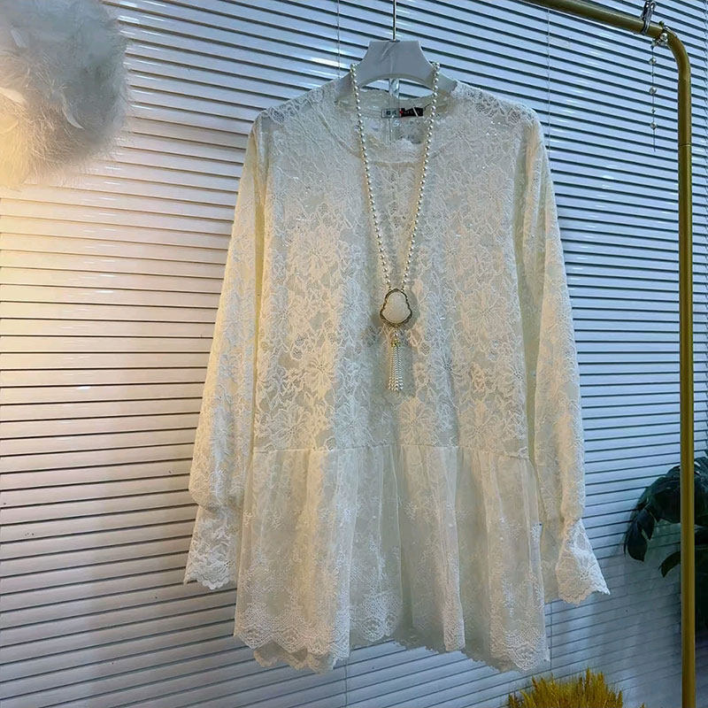 百搭时尚大码女装冬季新款镂空蕾丝衫性感花边拼接百搭打底衫上衣,淘宝优惠券,粉丝福利购,淘宝优惠卷