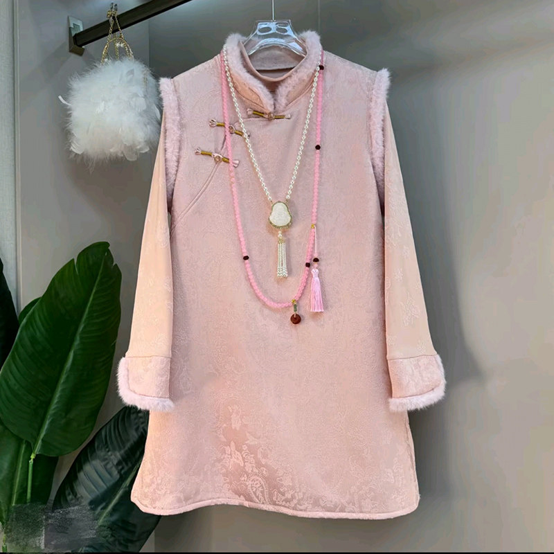 新中式大码女装盘扣马甲裙国风拼接打底衫两件套2025新款复古套装,淘宝优惠券,粉丝福利购,淘宝优惠卷