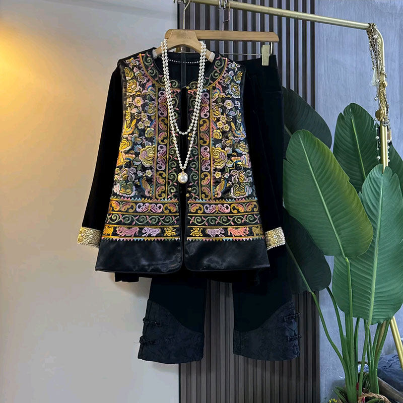 胖妹妹冬季新中式时尚复古民族风重工刺绣马甲打底衫裤子大码女装,淘宝优惠券,粉丝福利购,淘宝优惠卷