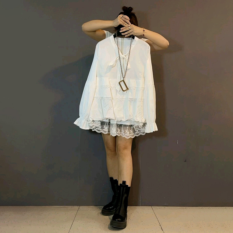 胖mm大码女装春季2026新款欧货V领系带时尚蕾丝拼接洋气百搭衬衫,淘宝优惠券,粉丝福利购,淘宝优惠卷