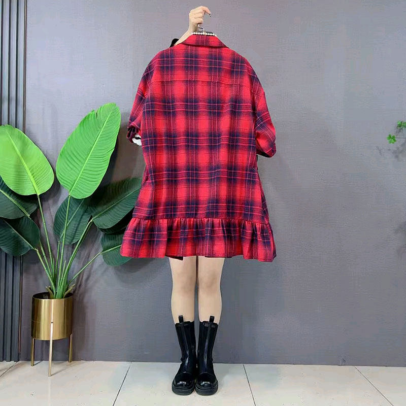 2026春季新款欧货复古格子木耳花边衬衫外套大码女装胖mm中长上衣,淘宝优惠券,粉丝福利购,淘宝优惠卷