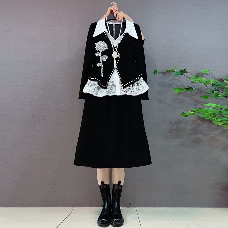 小香风大码女装蕾丝假两件衬衫胖MM显瘦烫钻翻领上衣新款半身裙潮,淘宝优惠券,粉丝福利购,淘宝优惠卷