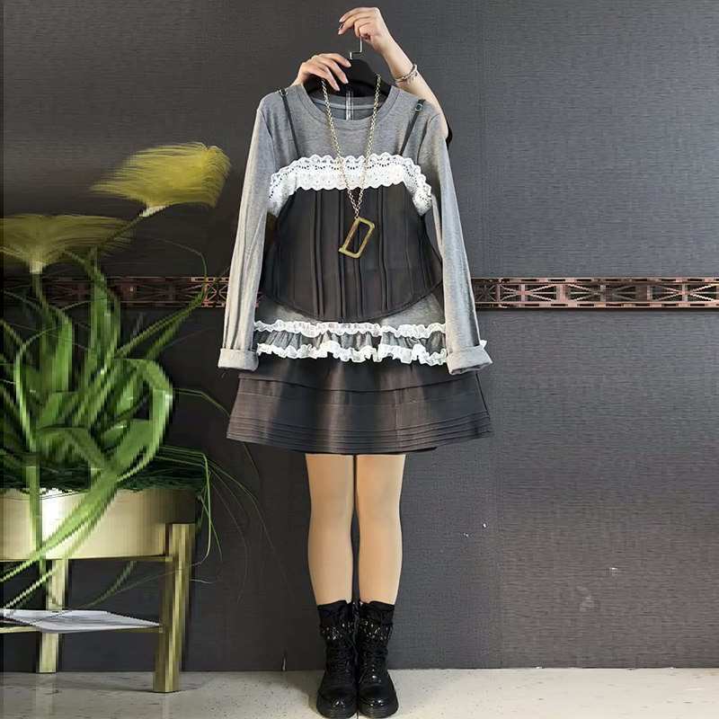 2026春季新款蕾丝拼接吊带马甲显瘦花边打底衫半身裙大码女装套装,淘宝优惠券,粉丝福利购,淘宝优惠卷