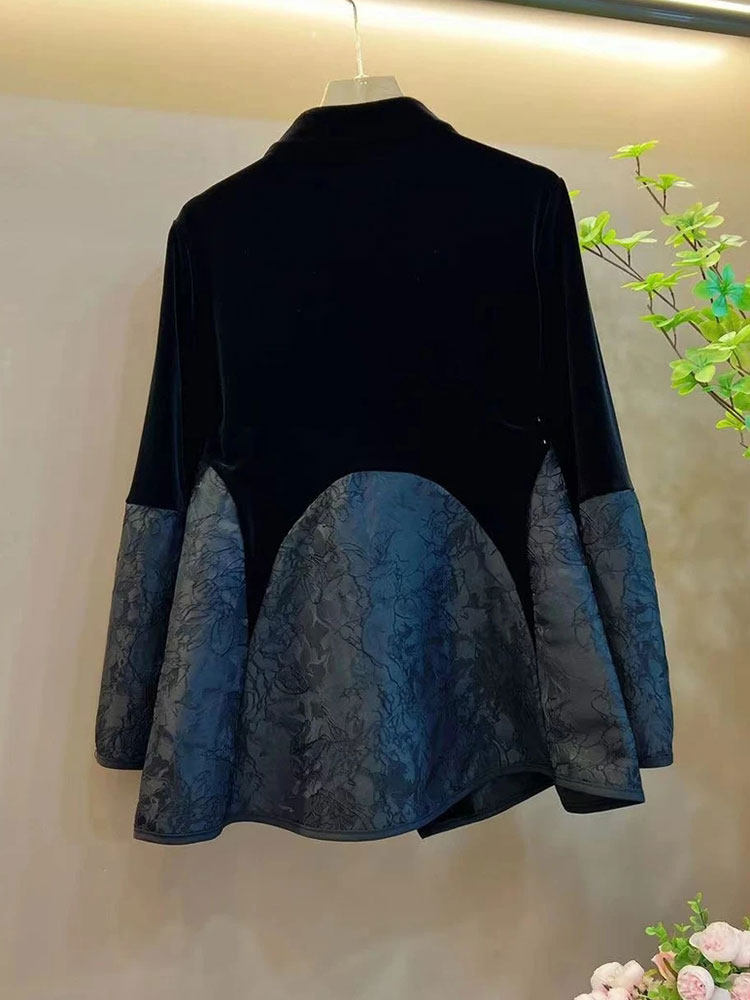 胖妹妹大码女装新款中式国潮圆领丝绒拼接盘扣设计洋气百搭上衣女,淘宝优惠券,粉丝福利购,淘宝优惠卷