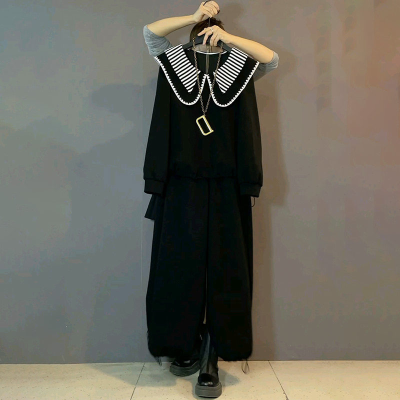 2026新款欧货条纹娃娃领卫衣抽绳裤子休闲减龄套装胖妹妹大码女装,淘宝优惠券,粉丝福利购,淘宝优惠卷