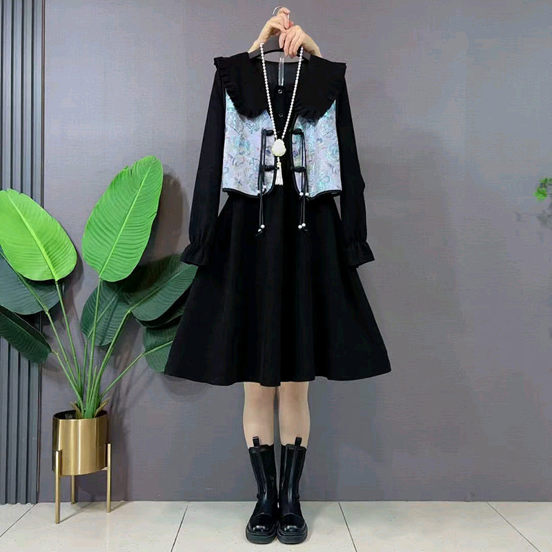 胖mm国风复古盘扣流苏马甲设计款娃娃领拼接裙子套装新款大码女装,淘宝优惠券,粉丝福利购,淘宝优惠卷