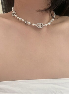 小众感气质高级感轻奢小香风蝴蝶结锁骨链女复古时尚简约珍珠项链