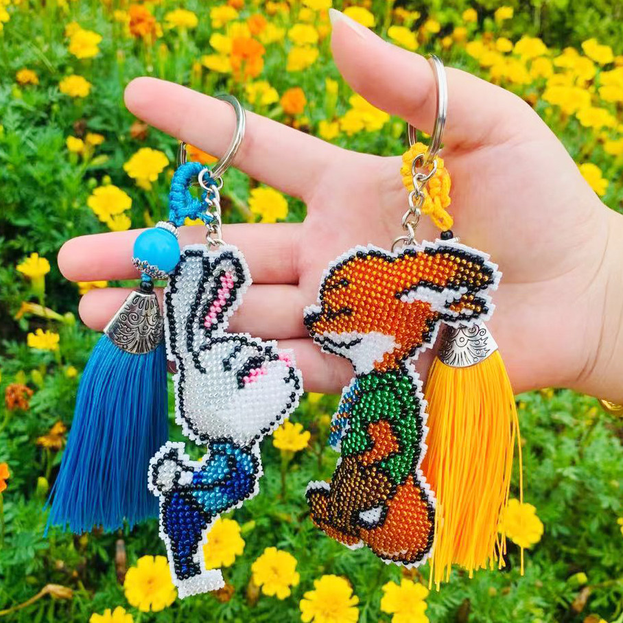 印花十字绣珠绣情侣钥匙扣挂件疯狂动物城狐狸尼克兔子朱迪有成品,淘宝优惠券,粉丝福利购,淘宝优惠卷