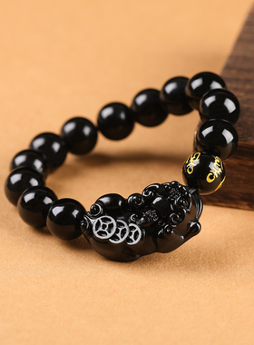 情侣黑曜石潮流貔貅手链招财转运