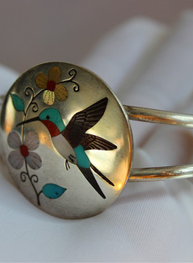 西洋古董珠宝首饰欧洲进口印第安Navajo纳瓦霍松石银手镯手排