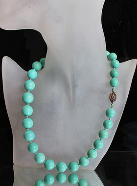 西洋古董首饰珠宝欧洲回流二手睡美人高蓝瓷松石绿松石银项链